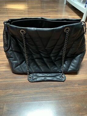 Zara Quilted Chain-Handle Tote in Black